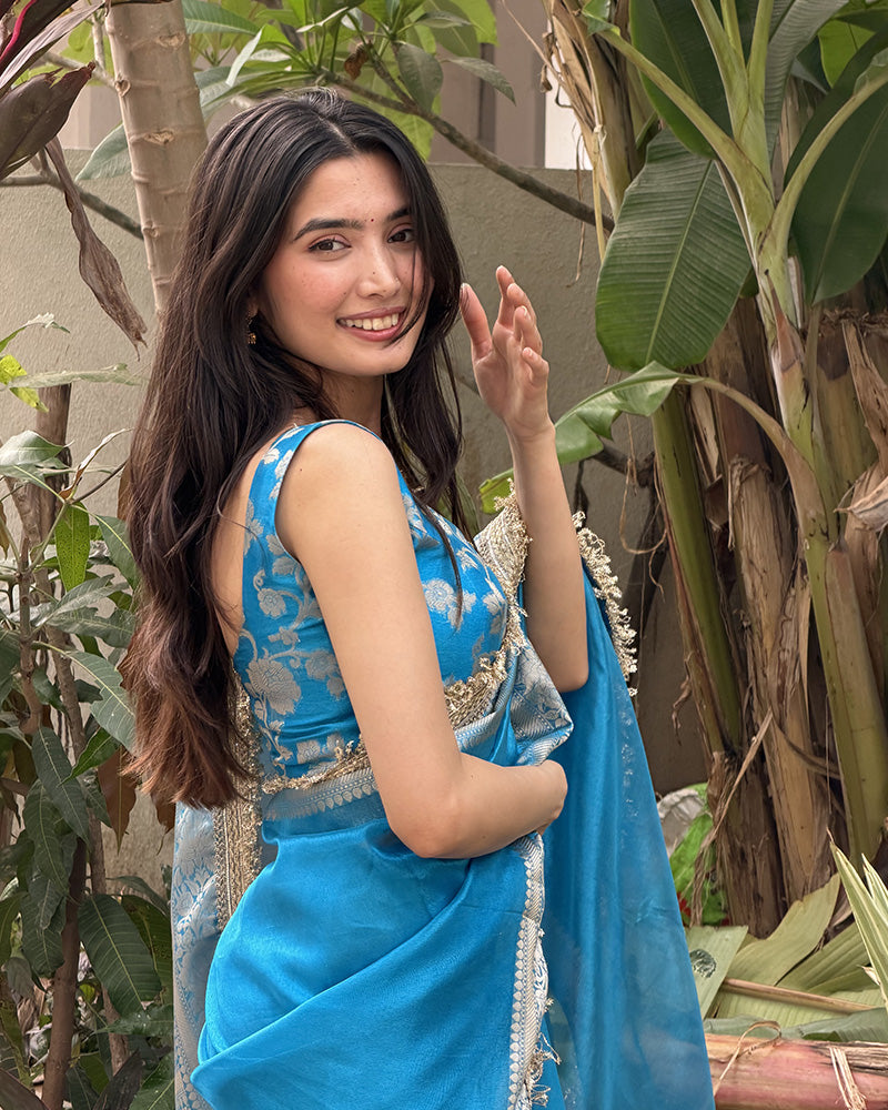 Isha Chand Blue Color Banarasi Tissue Silk Saree