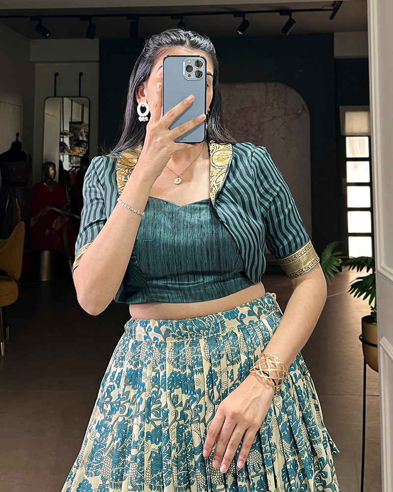 Sky Blue Color Tasar Silk Viscose Printed Lehenga Choli