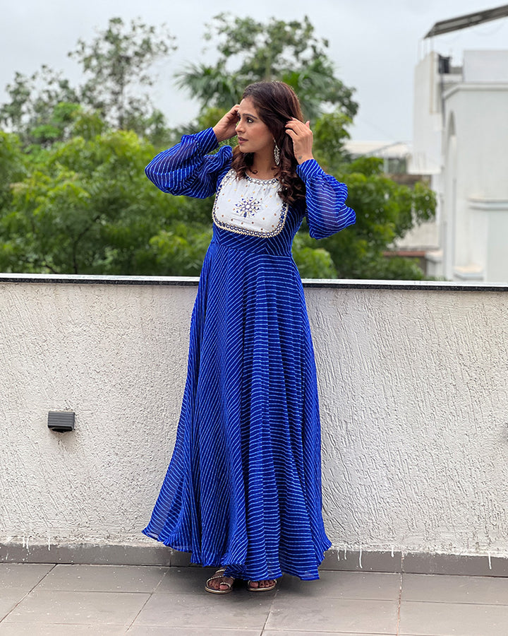 Royal Blue Color Georgette Embroidered Gown