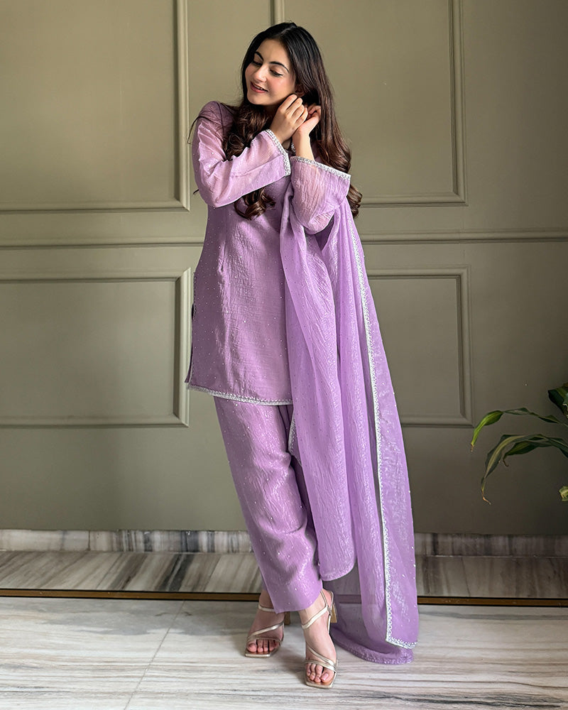 Luvender Color Crunchy Silk Farshi Suit