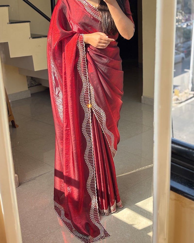 Maroon Color Space Silk Sequence Embroidered Saree