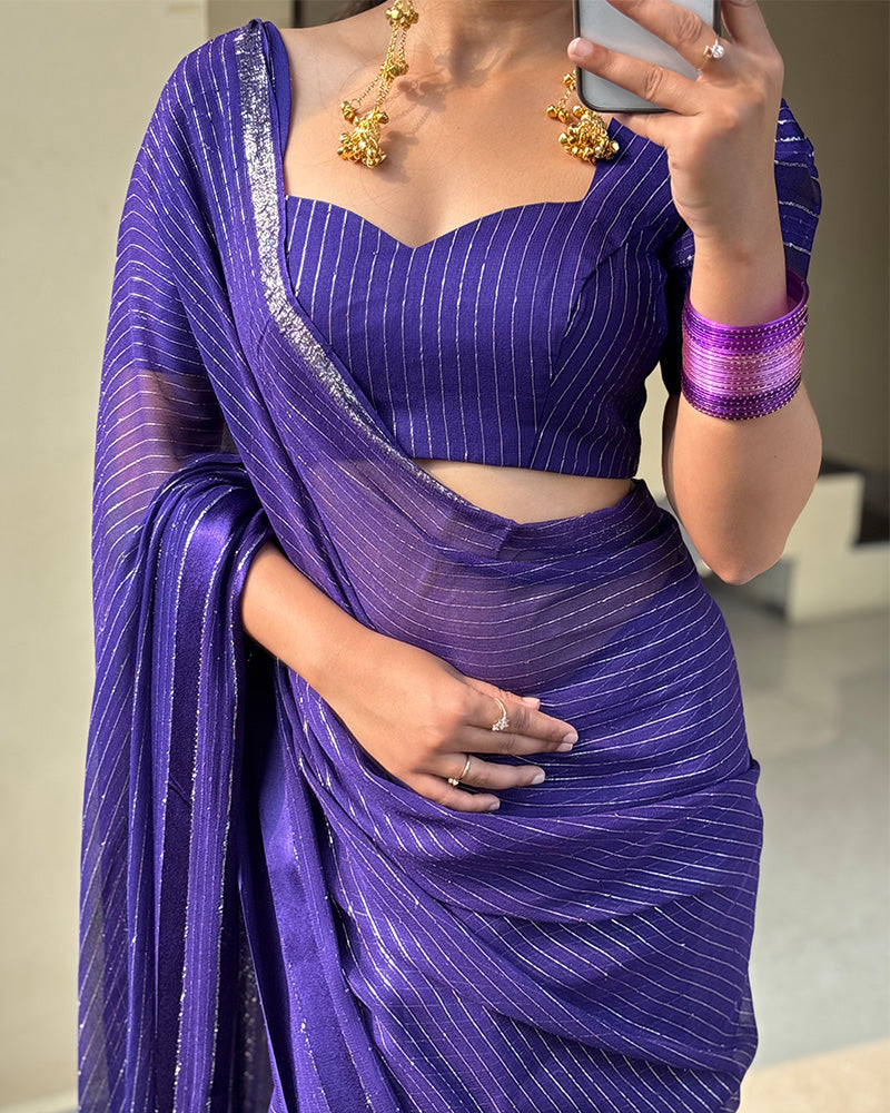 Purple Color Pure Viscose Georgette Saree