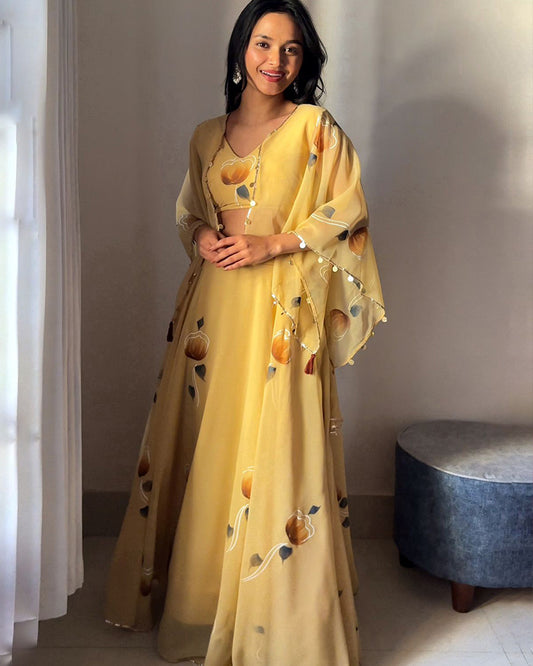 Yellow Color Pure Soft Georgette Lehenga Choli