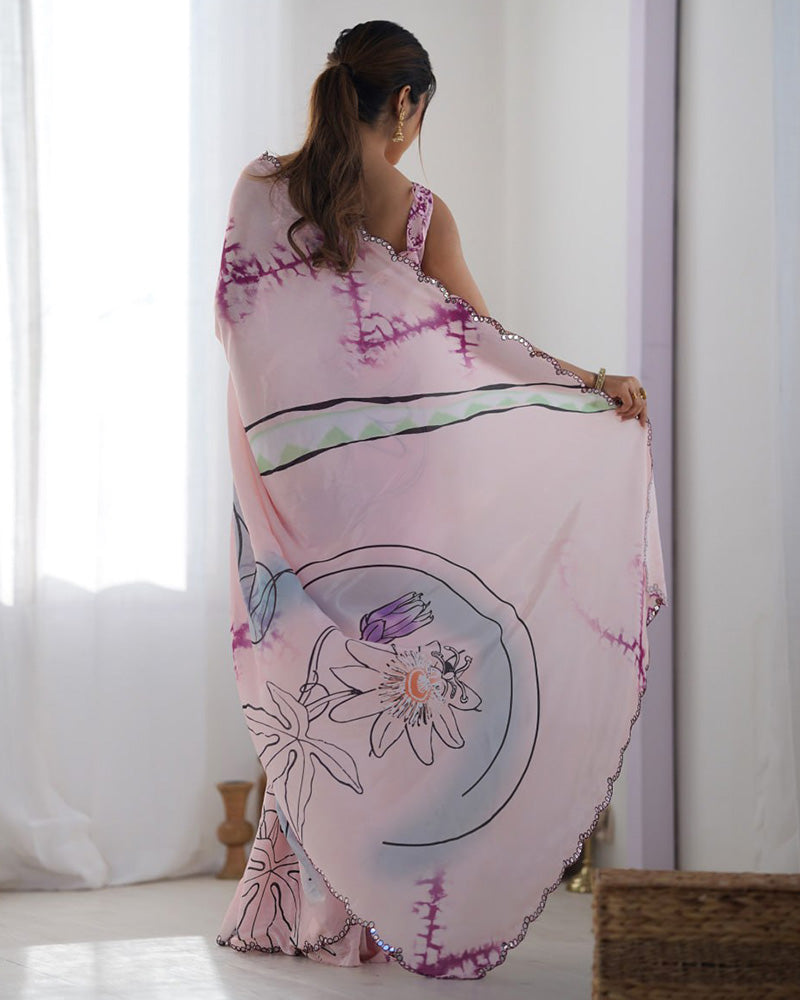 Baby Pink Color Chinnon Silk Saree