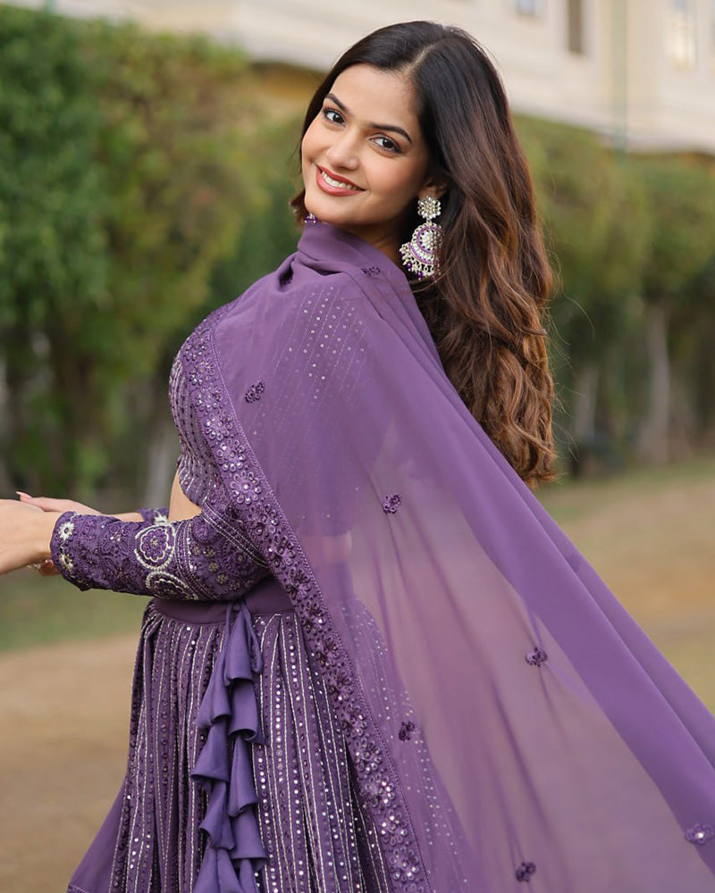 Purple Color Georgette Sequence Embroidery Lehenga Choli