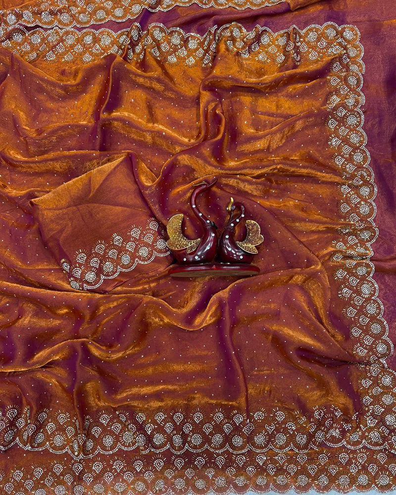 Grey Color Space Silk Embroidered Saree