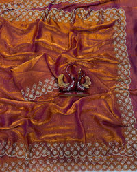 Grey Color Space Silk Embroidered Saree