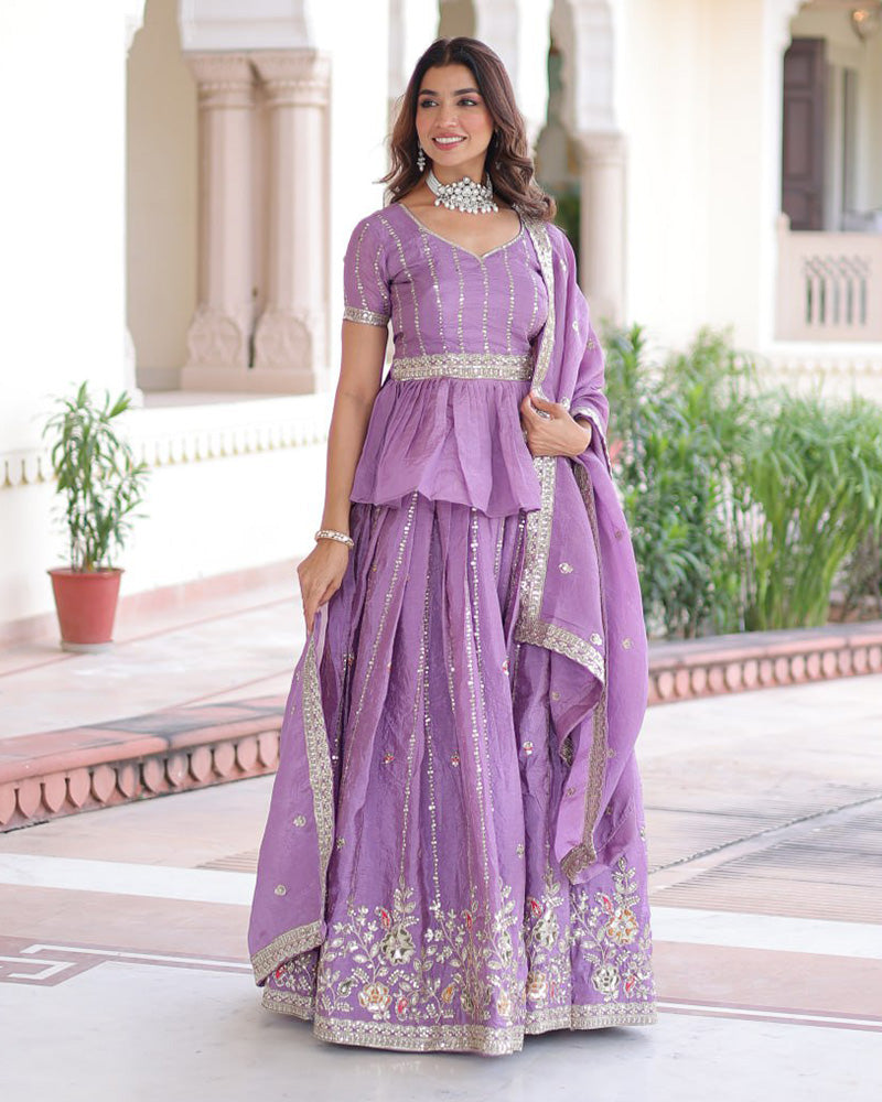 Luvender Color Gold Crush Sequence Embroidered Lehenga Choli