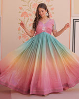 Puce pink Color Gold Crush Embroidered work Gown