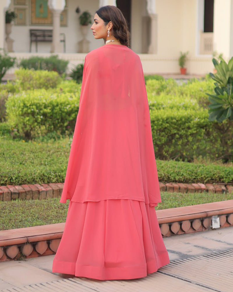 Peach Color Faux Georgette Embroidered Lehenga Choli