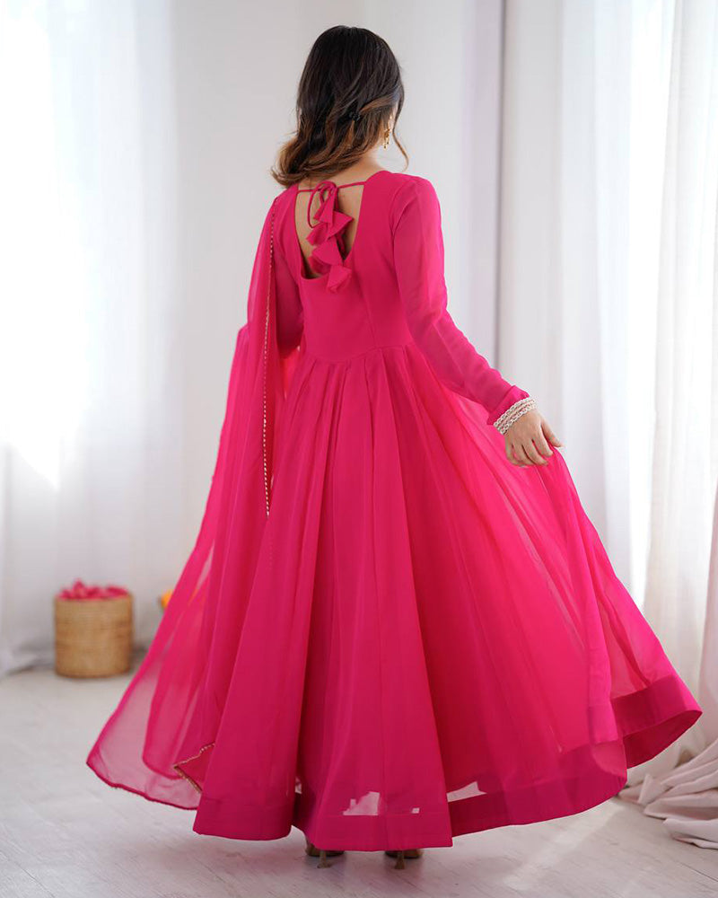 Pink Color Georgette Three Piece Anarkali Suit