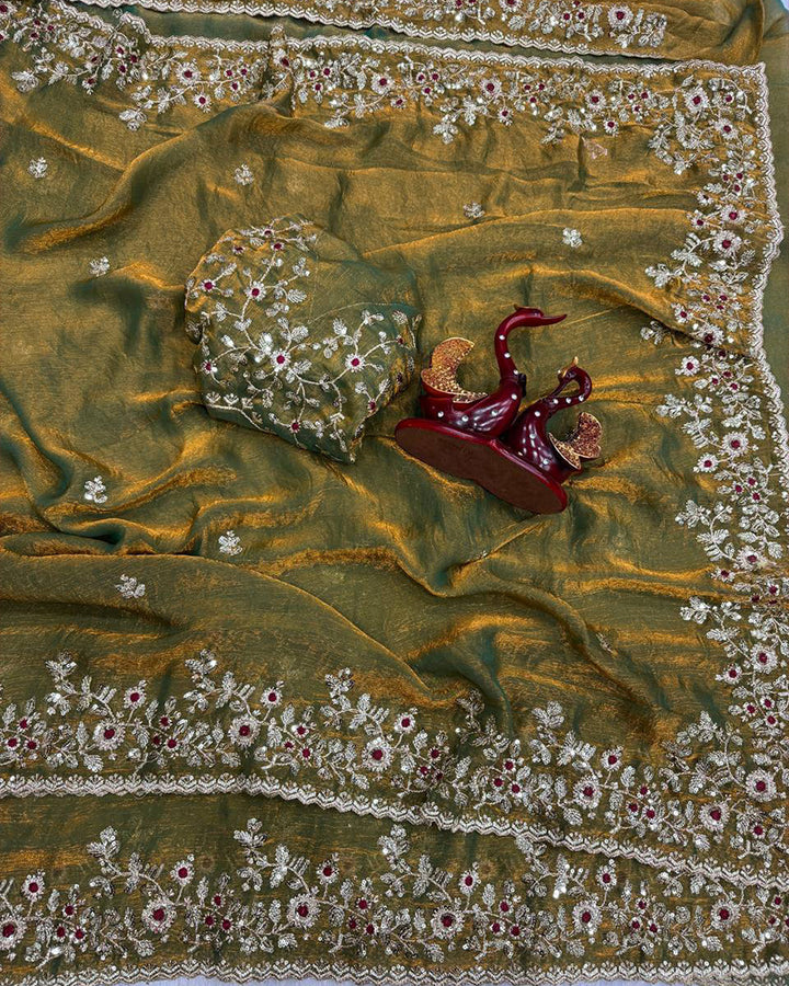 Vandana Kholiya In Brown Color Fendi Chiffon Sequence Embroidered Saree