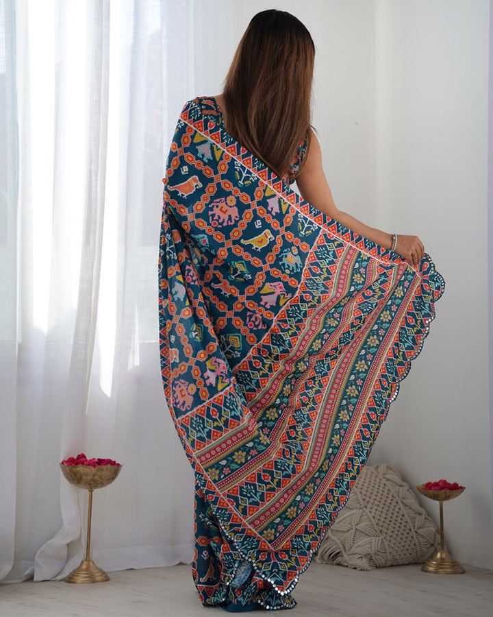 Rama Color Chinnon Silk Saree