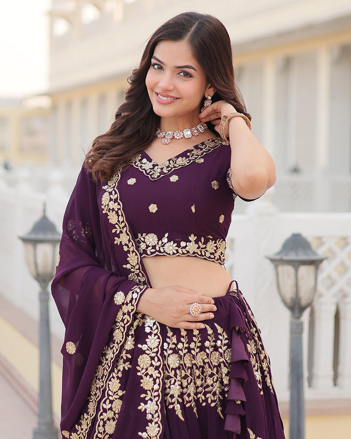 Deep Violet Color Georgette Sequence Embroidery Lehenga Choli