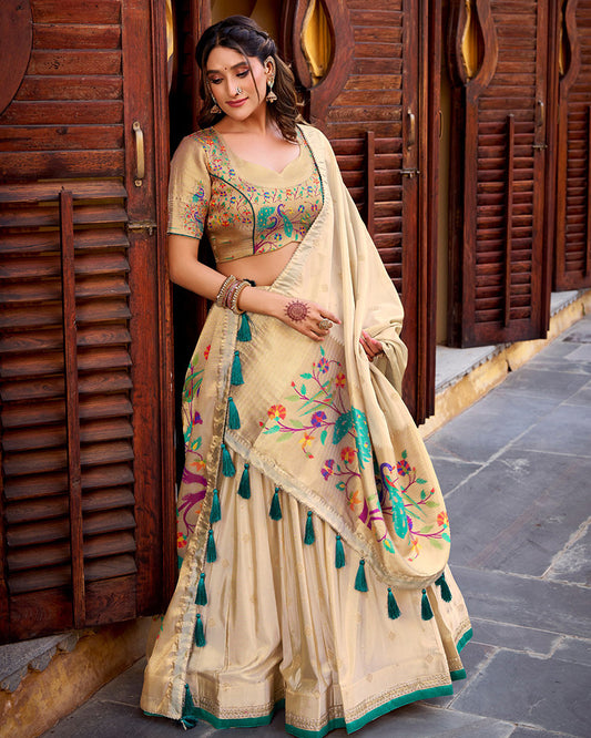 Designer Bottle Green Color Paithani Silk Lehenga Choli
