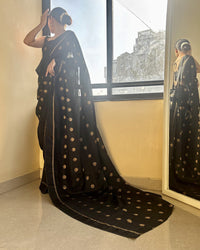 Black Color Viscose Soft Jute Khadi Saree