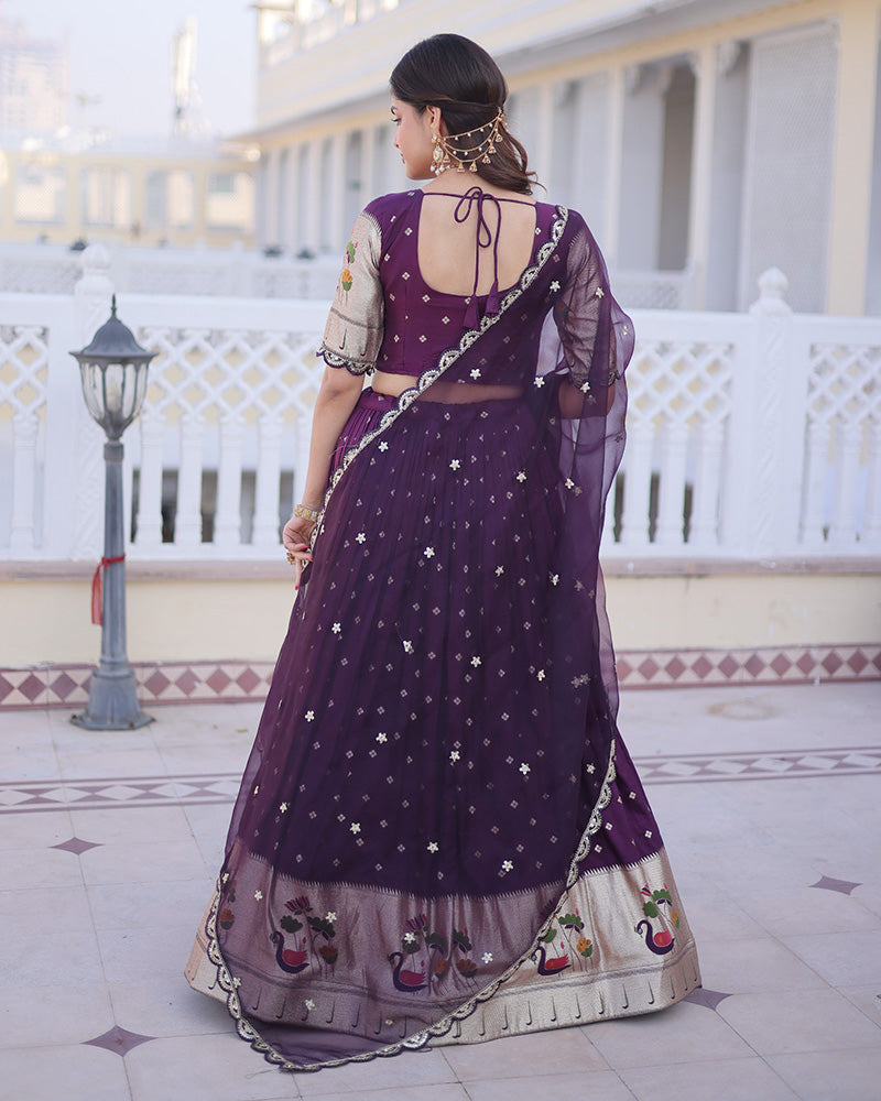Wine Color Dola Silk Embroidered Lehenga Choli