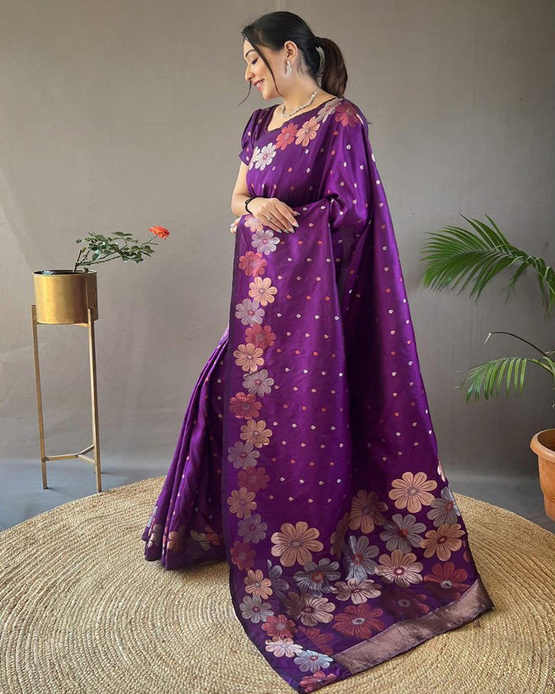 Jacquard Design Purple color Soft Lichi Silk Saree