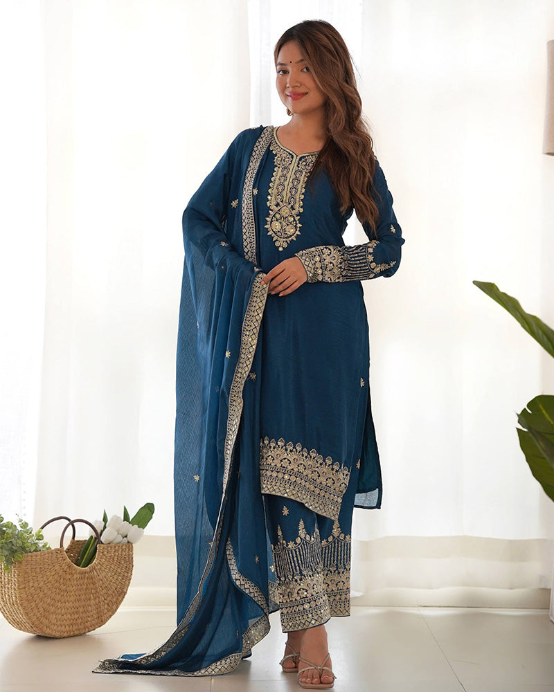 Morpich Color Pure Chinon Silk Three Piece Kurti Suit