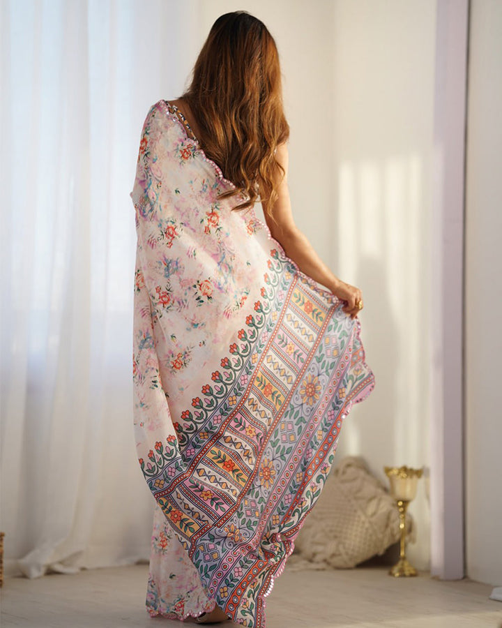 Light Peach Color Chinnon Silk Saree