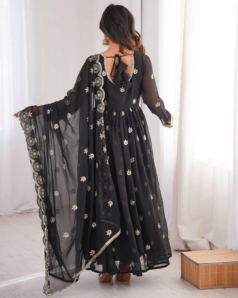 Black Color Georgette Sequence Embroidered Anarkali Suit