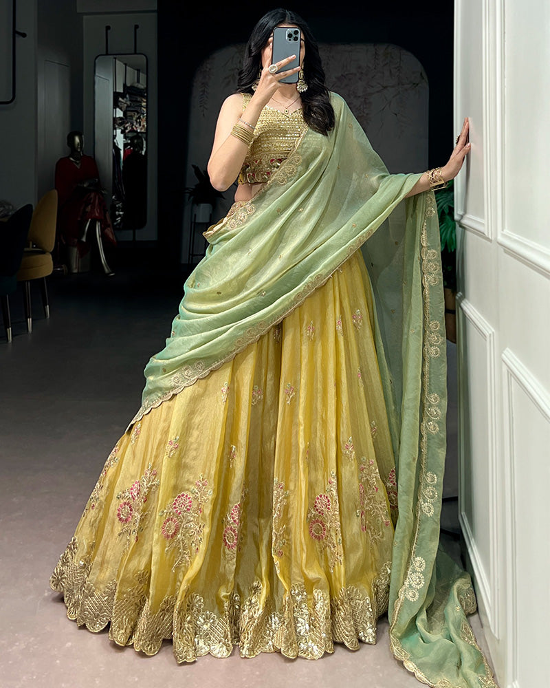 Yellow Color Moss Silk Embroidered Lehenga Choli