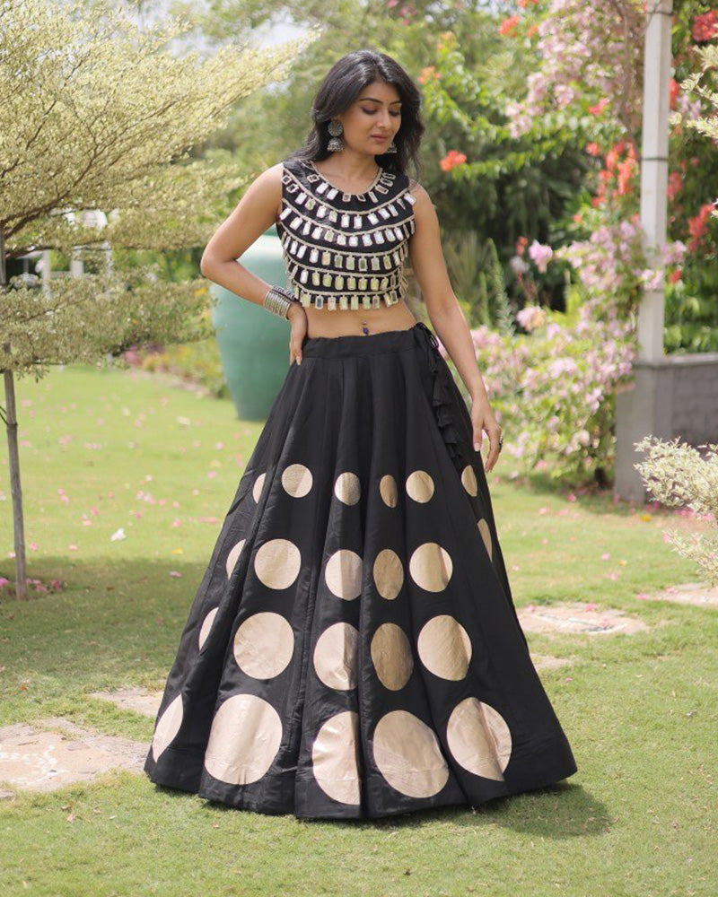 Traditional Black Roman Silk Navratri Wear Lehenga Choli