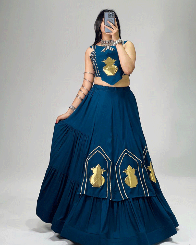 Four Color Beautiful Pure Rayon Cotton Navratri Lehenga Choli Set