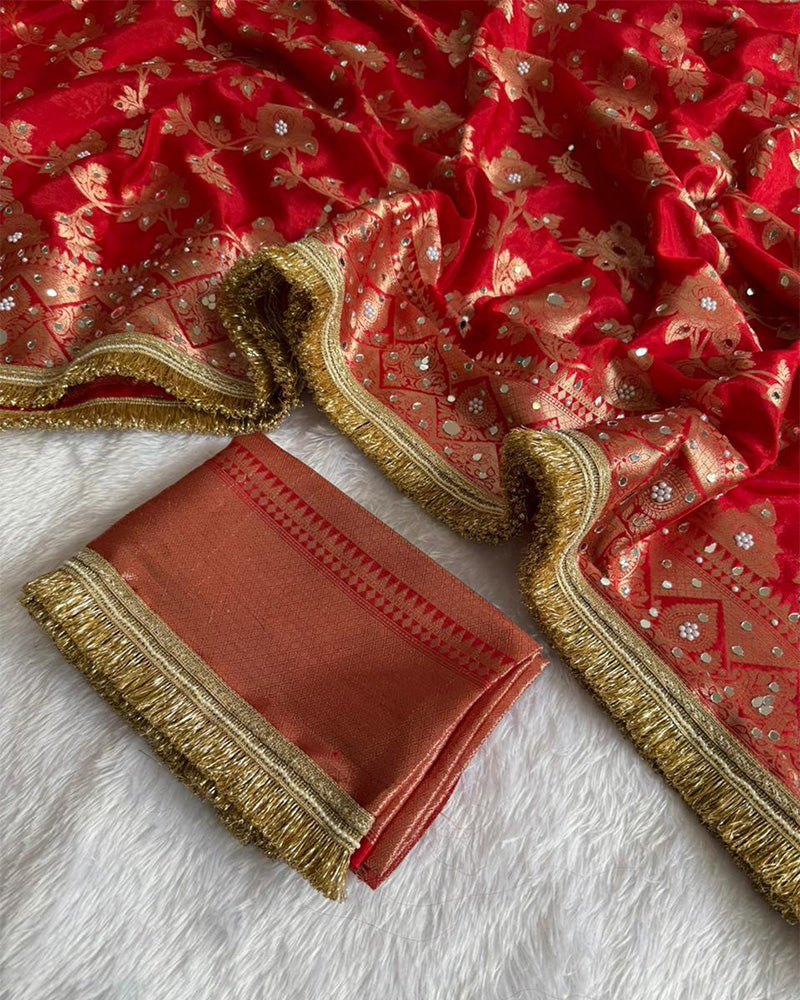 Red Color Banarasi Premium Warm Silk Saree