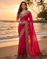 Luvender Color Fendi Chiffon Sequence Embroidered Saree