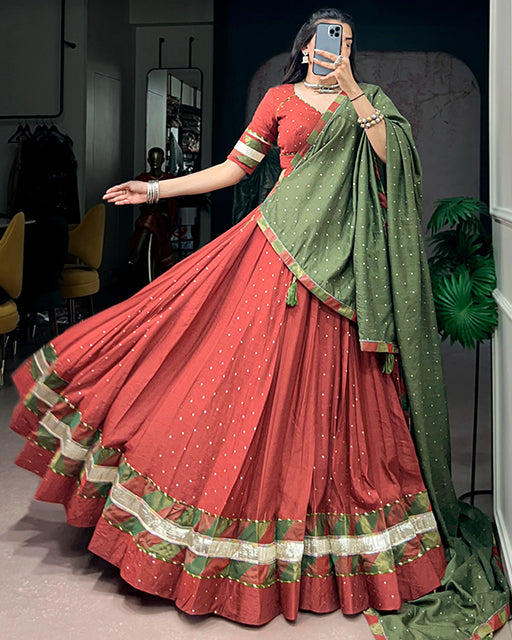 Rust Red Color Pure Chanderi Zari Weaving Half Saree