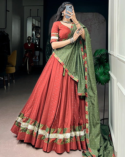 Rust Red Color Pure Chanderi Zari Weaving Half Saree