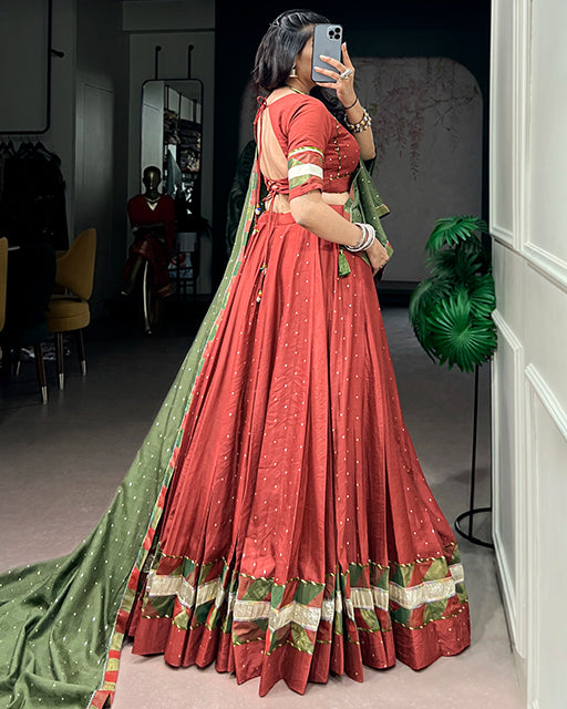 Rust Red Color Pure Chanderi Zari Weaving Half Saree