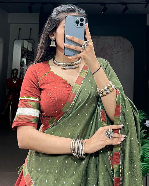 Rust Red Color Pure Chanderi Zari Weaving Half Saree