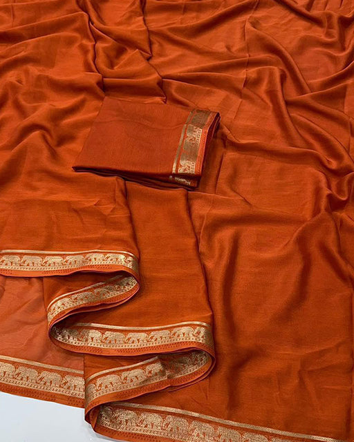 Vibrant Orange Color Mysore Crepe Saree