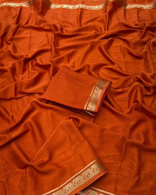 Vibrant Orange Color Mysore Crepe Saree