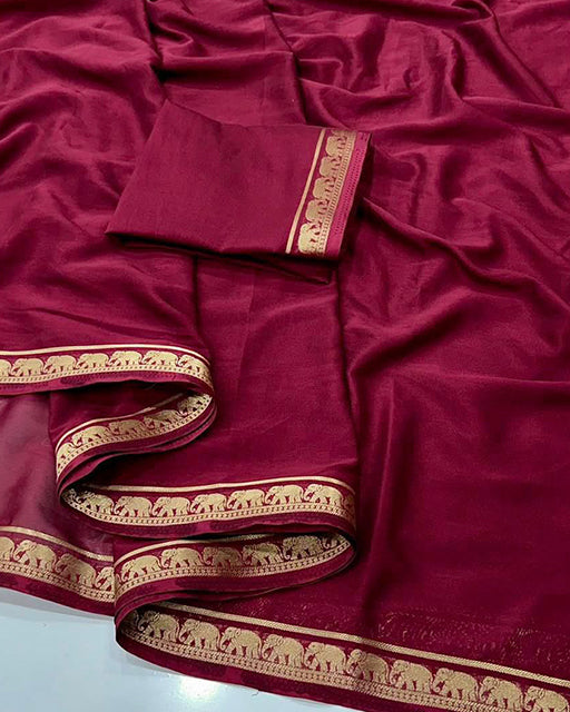 Vibrant Orange Color Mysore Crepe Saree