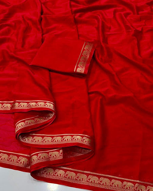 Vibrant Orange Color Mysore Crepe Saree