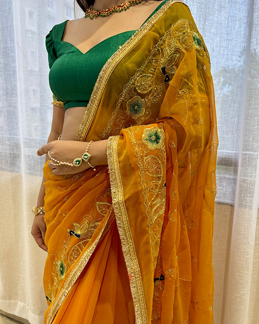 Mustard Yellow Color Premium Royal Georgette Saree