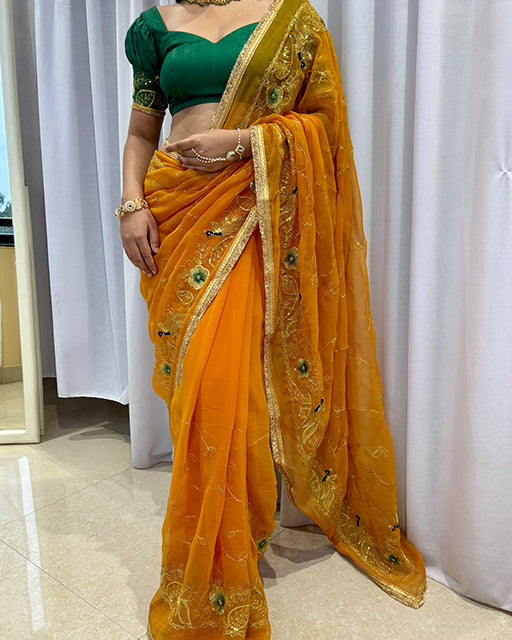 Mustard Yellow Color Premium Royal Georgette Saree