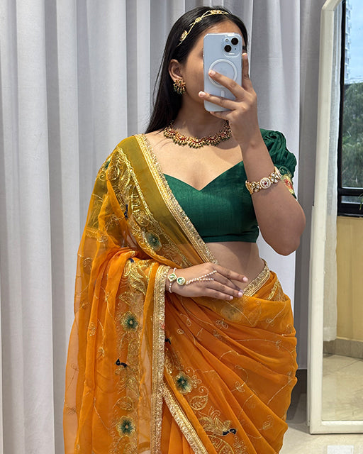 Mustard Yellow Color Premium Royal Georgette Saree