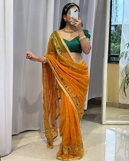 Mustard Yellow Color Premium Royal Georgette Saree
