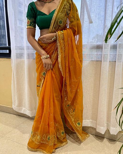 Mustard Yellow Color Premium Royal Georgette Saree