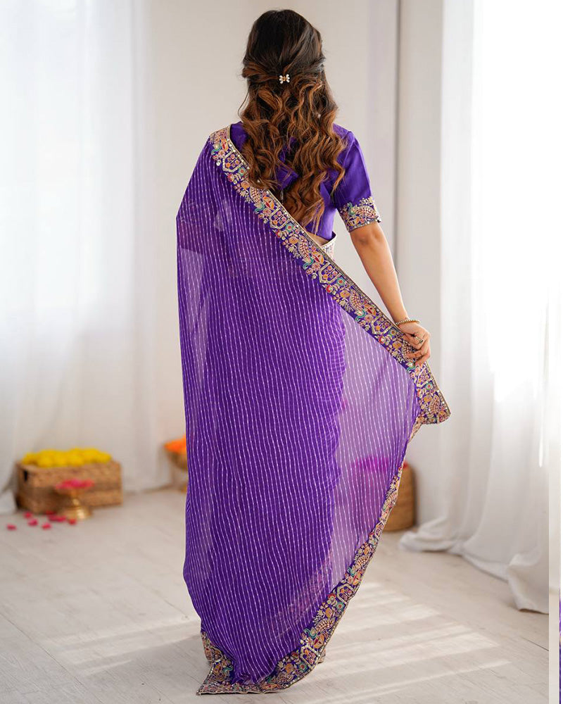 Purple Color Faux Georgette Bandhej Print Saree