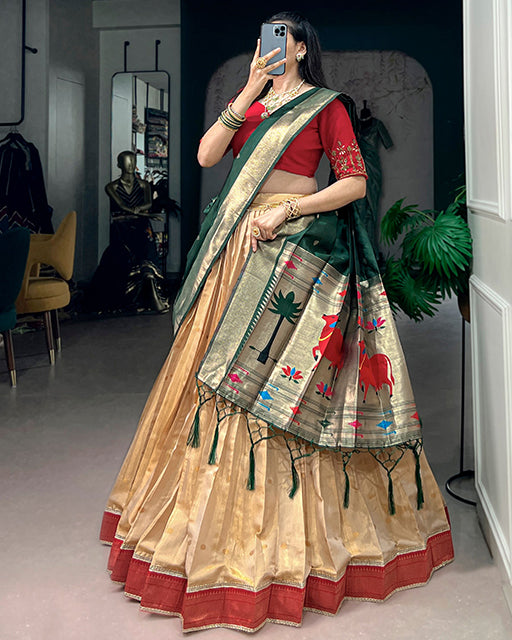 Green Color Paithani Kanchipuram Silk Zari Weaving Half Saree