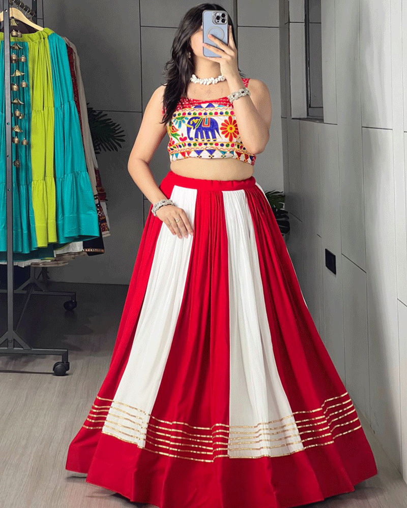 Traditional Red And White Printed Navratri Lehenga Set