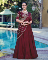 Wine Color Rangoli Crush Embroidered Lehenga Choli