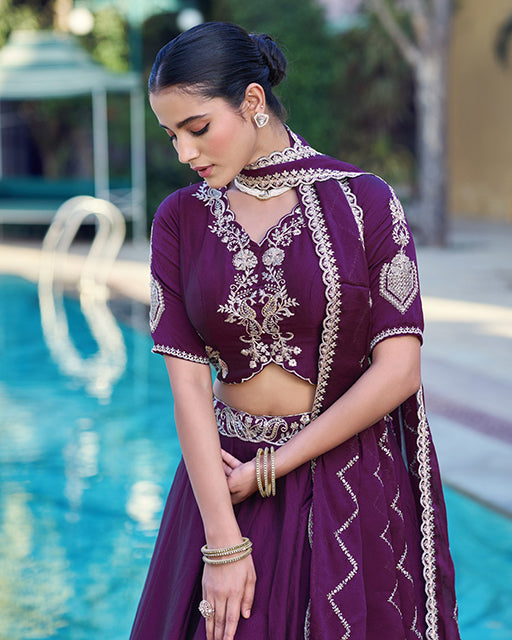 Royal Purple Color Rangoli Crush Embroidered Lehenga Choli