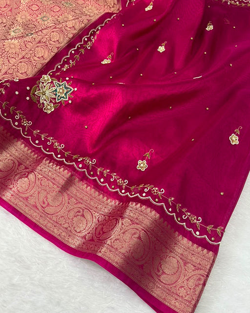 Rani Pink Color  Premium Banarasi Tissue Silk Saree