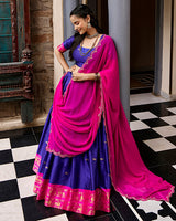 Royal Blue Color Rich Cotton Zari Weaving Half Saree